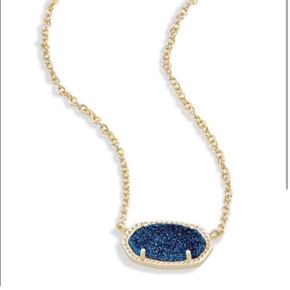 NWT Kendra Scott Retired Elisa Necklace Blue Sparkly Drusy & Yellow Gold GORG! - Picture 11 of 13